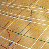 Game lines for sports on gymnasium floors