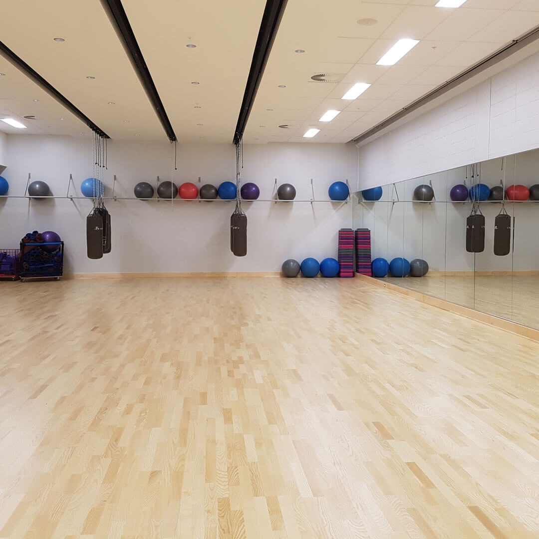 Aerobics/danse studio with wood flooring