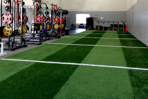 Fitness centre with an artificial turf track in the gym area