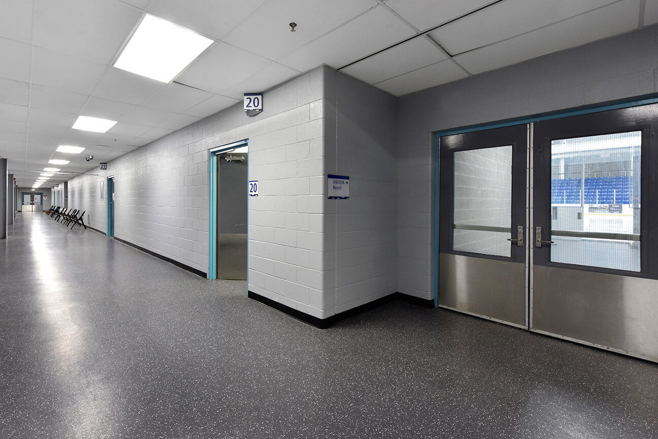 Arena corridor with MaxFlor+ rubber flooring (Oakville, Ontario)
