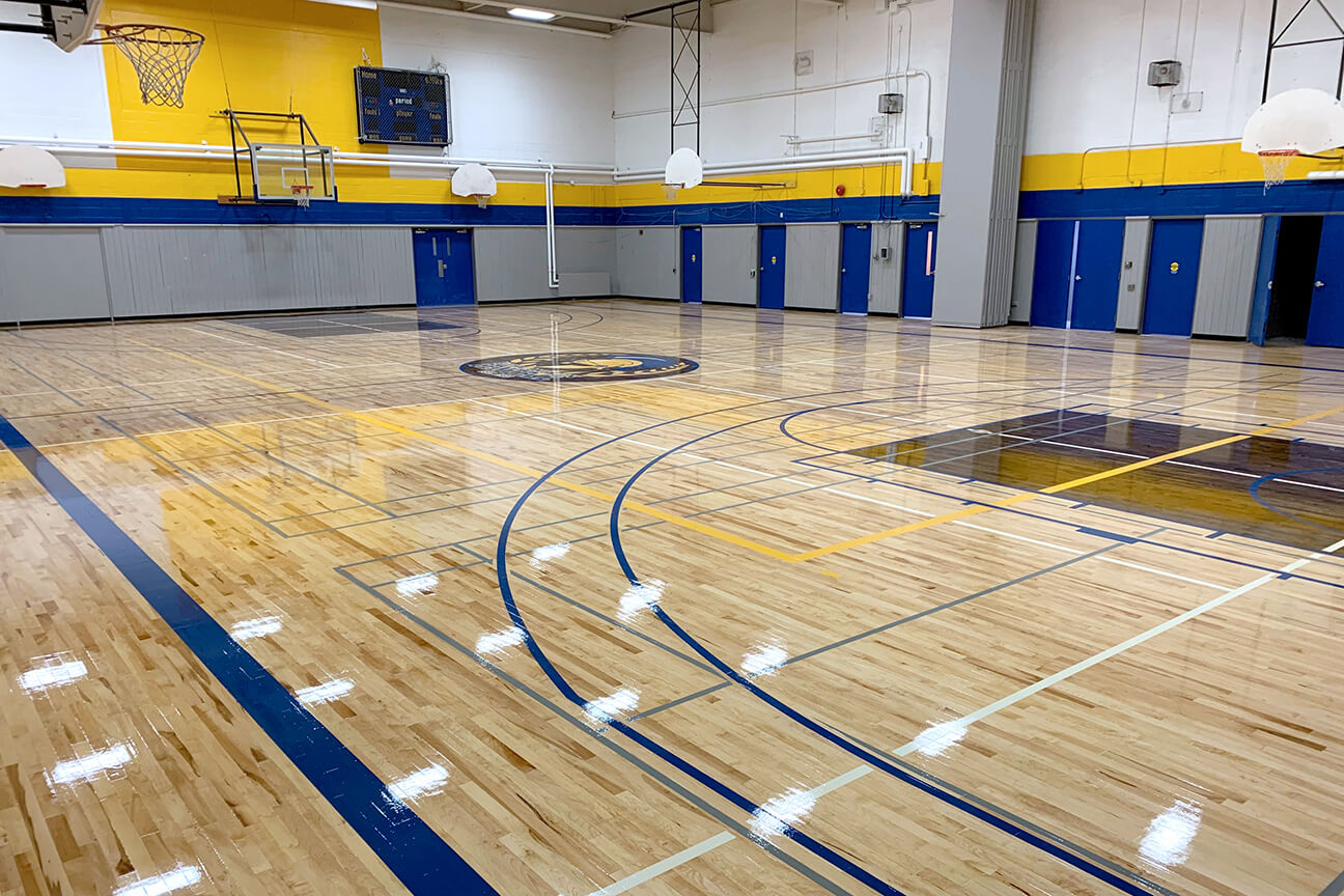 Hardwood gymnasium flooring at Burlington Central school (Burlington, Ontario)