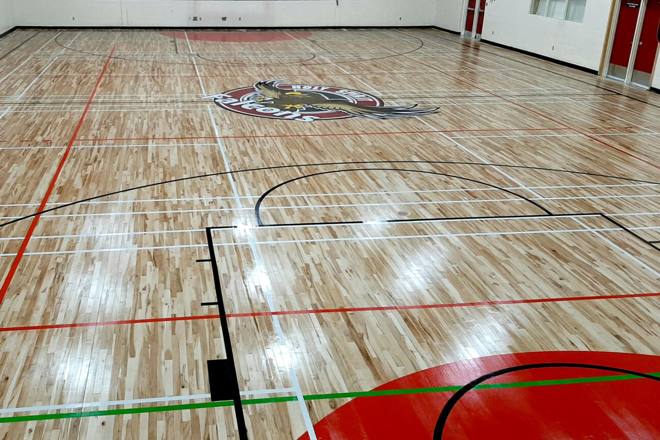 Hardwood gymnasium flooring at Holy Spirit High (Conception Bay South, Newfoundland and Labrador)