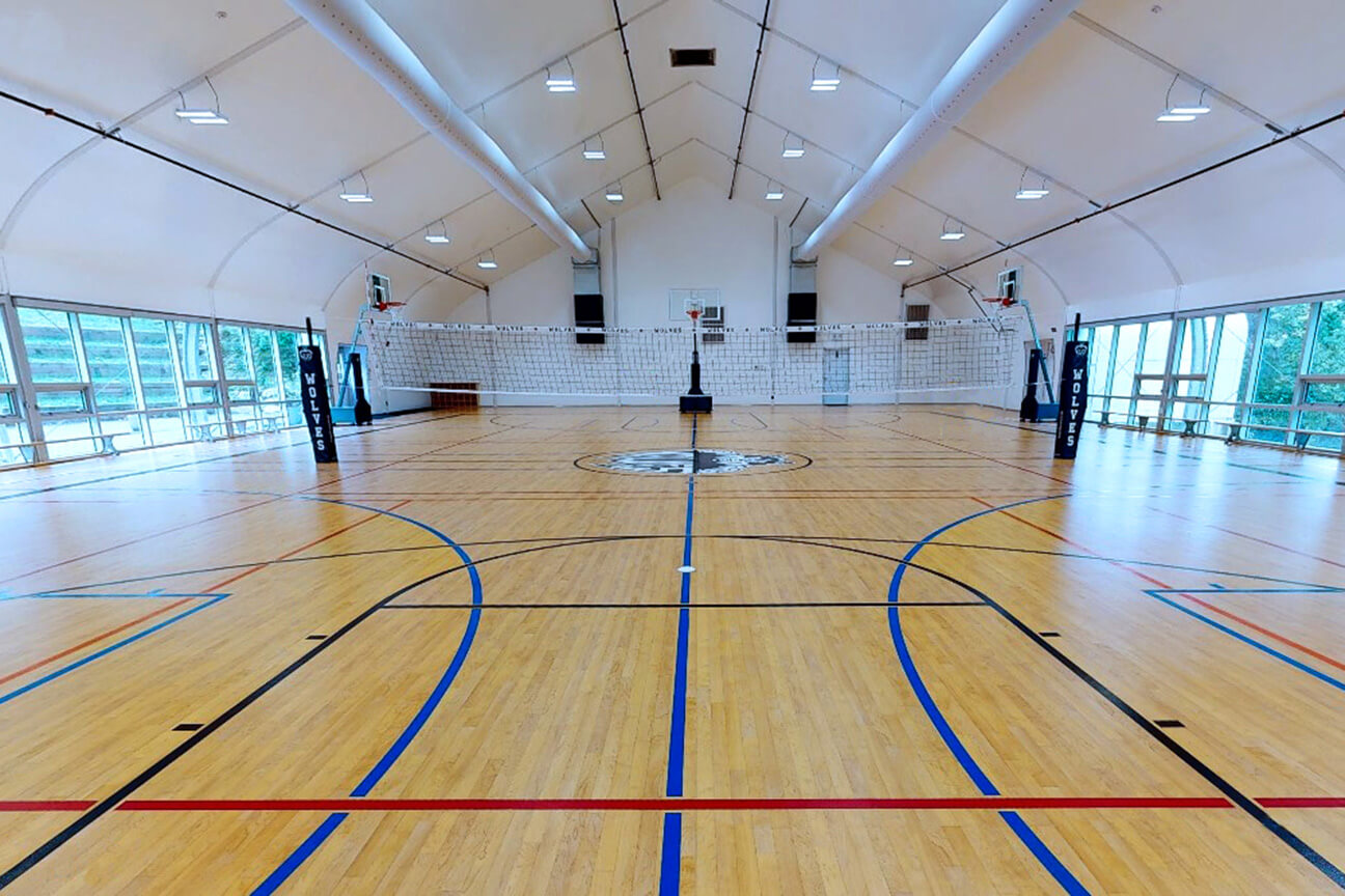 Omnisports gymnasium sports flooring at West Point Grey Academy (Vancouver, British Columbia)