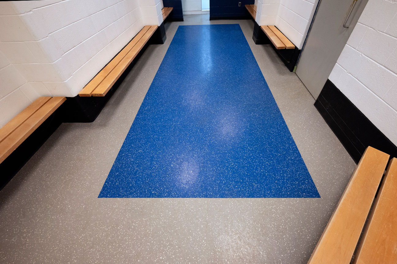 Rubber abrasion-resistant flooring in skater changing room (Richmond Hill, Ontario)