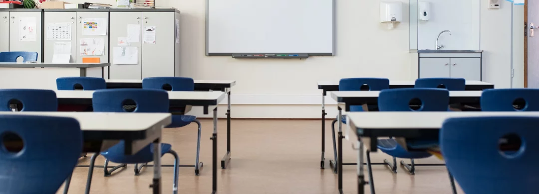 School classroom with a synthetic floor